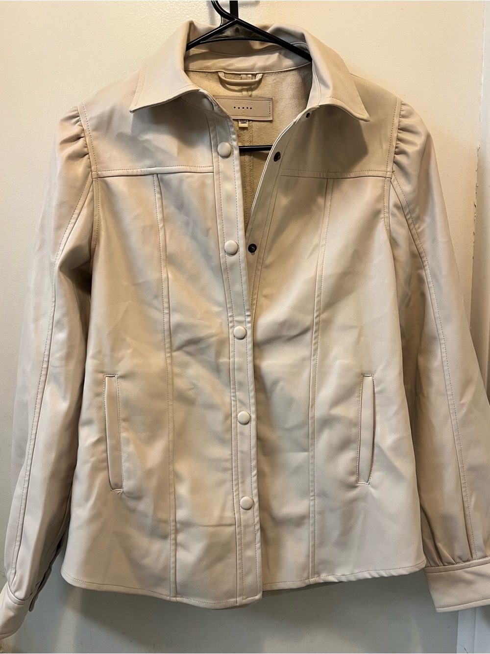 Blank NYC Cream Snap-Front Leather Jacket